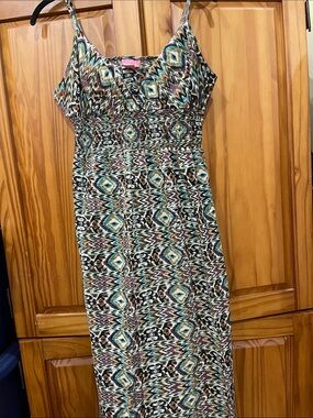 Maxi Dress VINTAGE W/Smocked Waist - Abstract peacock design